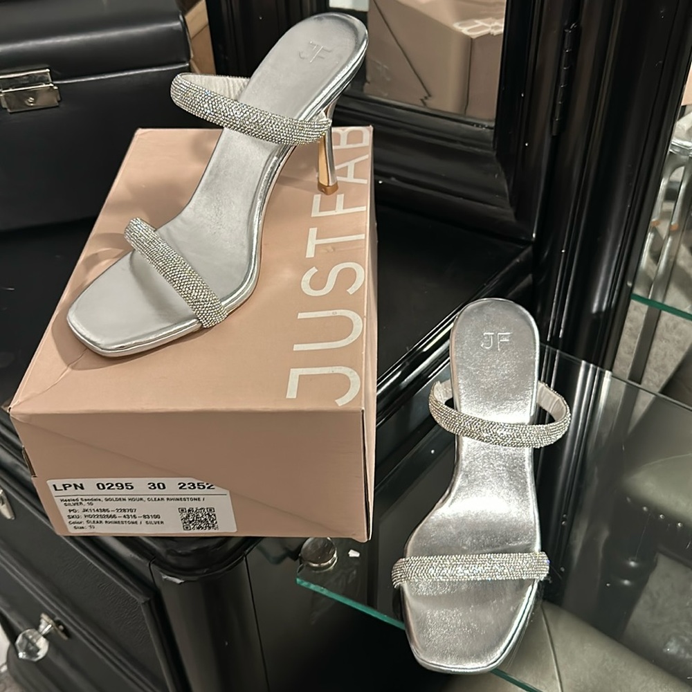 Just Fab - Golden Hour Mule Sandals In Clear Rhinestone